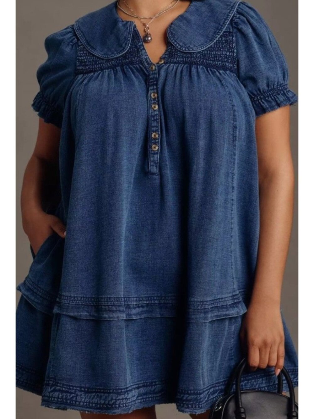 NWT Anthropologie Pilcro Denim Babydoll Mini Dress S Peter Pan Collar
